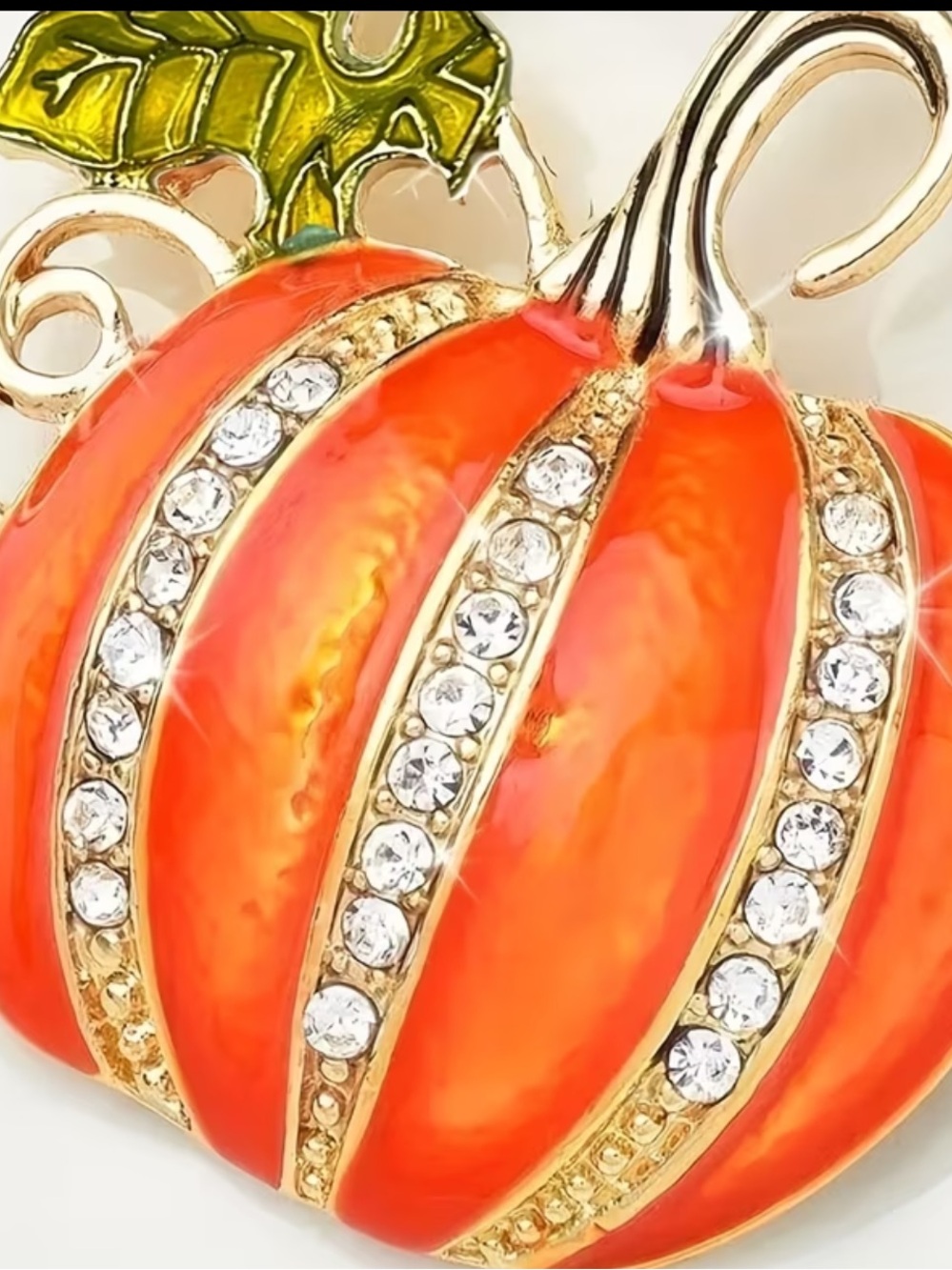 Orange Pumpkin Crystal Accent Brooch